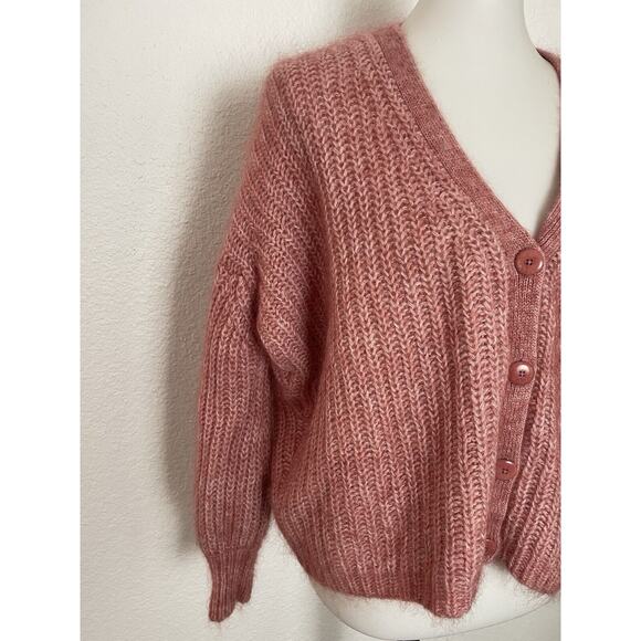 Sezane Sweater Cardigan Fuzzy Wool Mohair Ribbed Knit Achille - Picture 2 of 13